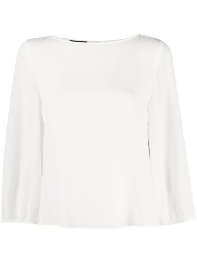 White Armani Emporio Silk Cropped Sleeve Women's Blouse | UAE44895