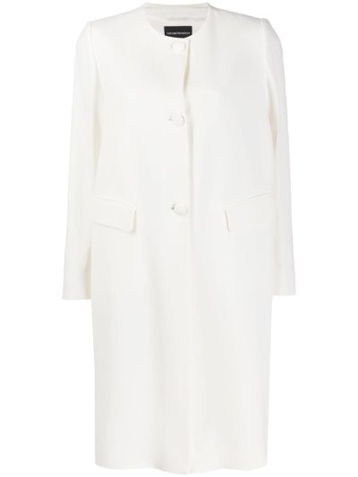 White Armani Emporio Single Breasted Collarless Women's Coats | UAE12381