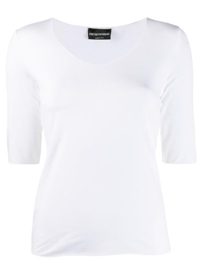 White Armani Emporio Slim Fit Knit Women's Tops | UAE97684