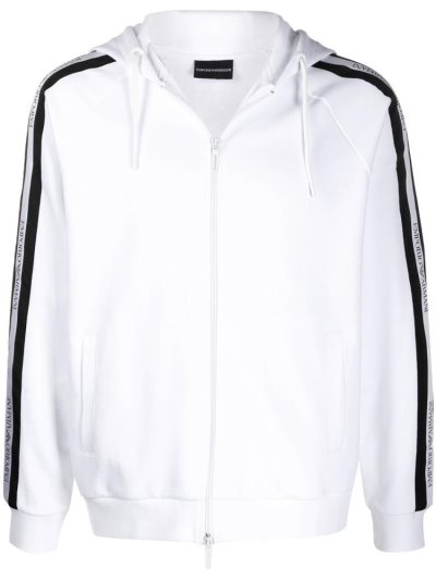 White Armani Emporio Stripe Detail Men's Hoodie | UAE75089