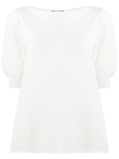 White Armani Emporio Striped Knit Women's Tops | UAE91580