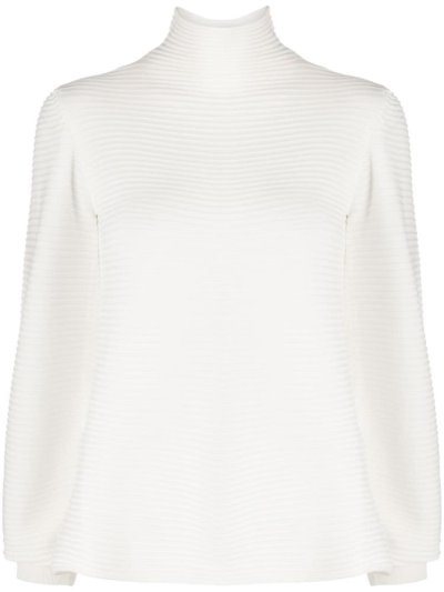 White Armani Emporio Striped Turtleneck Women's Jumpers | UAE80571