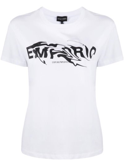 White Armani Emporio Swirling Logo Women's T Shirts | UAE35304