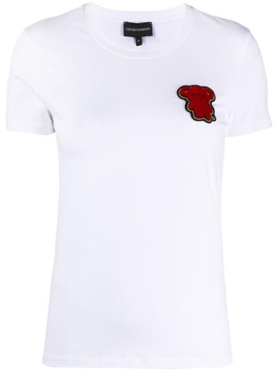 White Armani Emporio Teddy Bear Patch Women's T Shirts | UAE72281