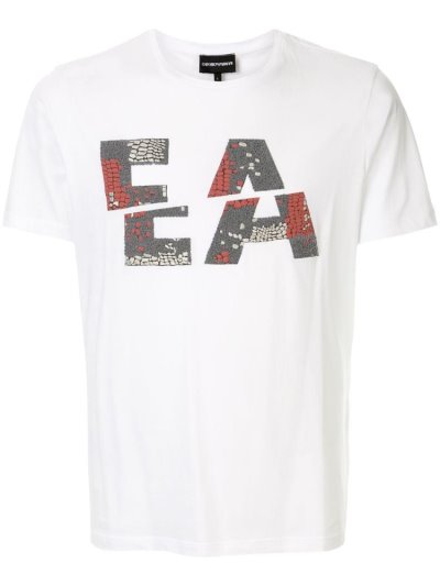 White Armani Emporio Textured Logo Men's T Shirts | UAE90596