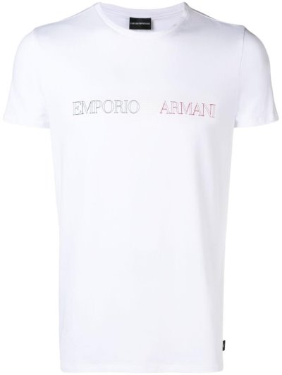 White Armani Emporio Three Colour Logo Men's T Shirts | UAE44418