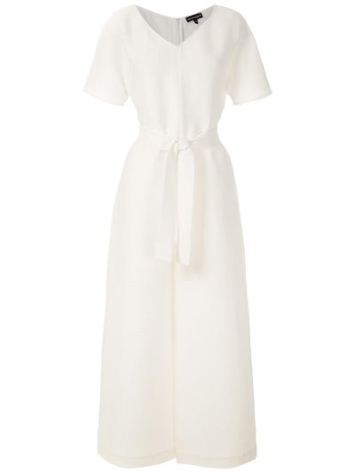 White Armani Emporio Tie Waist Poplin Women's Dress | UAE48180