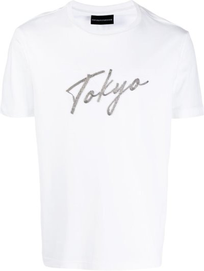White Armani Emporio Tokyo' Logo Men's T Shirts | UAE26353