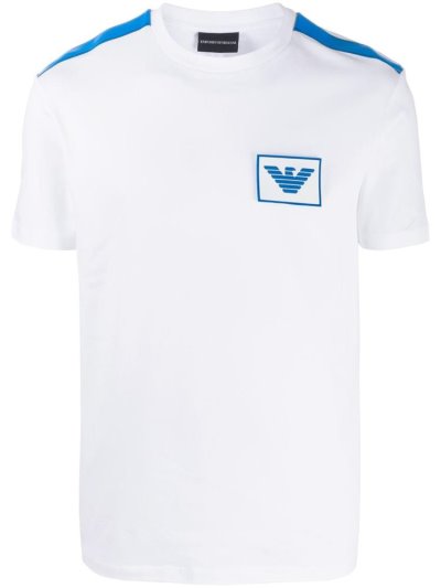 White Armani Emporio Two Tone Logo Men's T Shirts | UAE71618