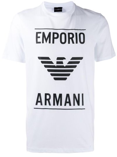 White Armani Emporio Vector Stencil Men's T Shirts | UAE00925