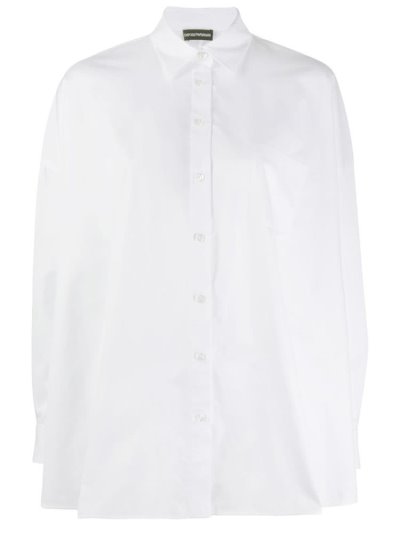 White Armani Emporio Wide Hem Long Sleeve Women's Shirts | UAE21494