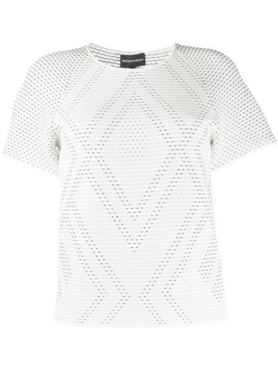 White Armani Emporio Woven Detail Women's T Shirts | UAE67380