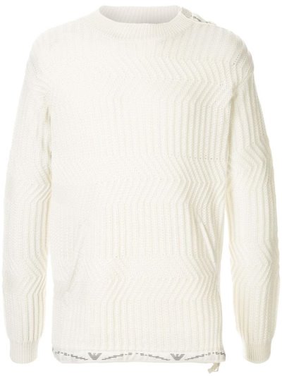 White Armani Emporio Zig Zag Knit Men's Jumpers | UAE14373