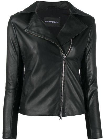 White Armani Emporio Zipped Biker Jacket Women's Jackets | UAE32763