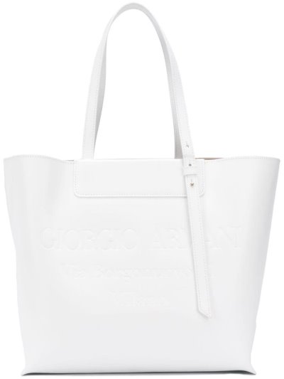 White Giorgio Armani Embossed Logo Women's Tote Bags | UAE15455