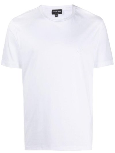 White Giorgio Armani Embroidered Logo Men's T Shirts | UAE32407