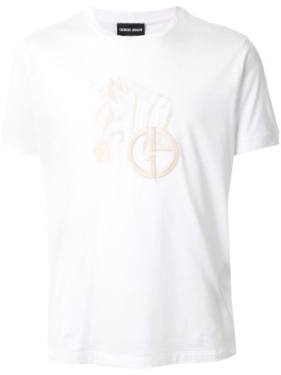 White Giorgio Armani Embroidered Men's T Shirts | UAE59931