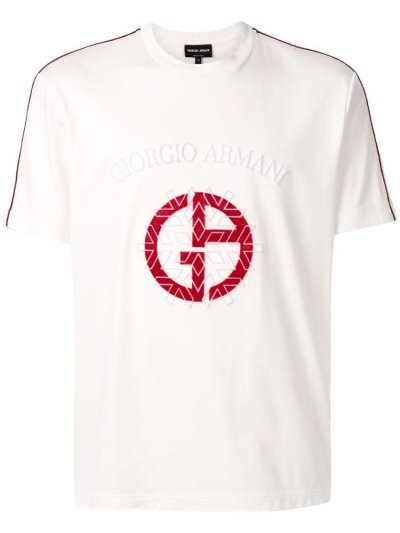 White Giorgio Armani Embroidered Logo Men's T Shirts | UAE67795