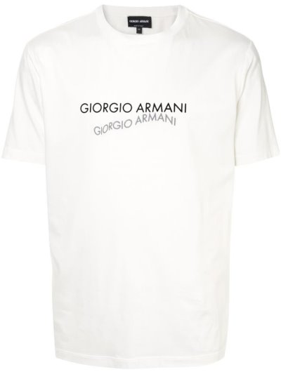 White Giorgio Armani Logo Print Men's T Shirts | UAE62763