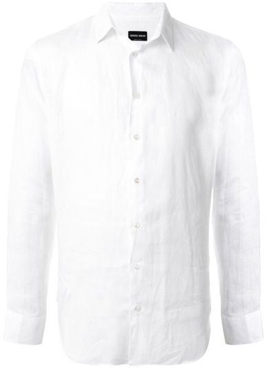 White Giorgio Armani Long Sleeve Plain Men's Shirts | UAE54605