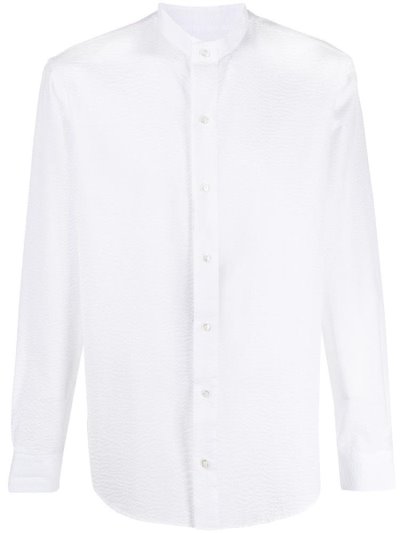 White Giorgio Armani Mandarin Collar Textured Men's Shirts | UAE99574