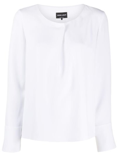White Giorgio Armani Pleated Detail Long Sleeve Women's Blouse | UAE44420