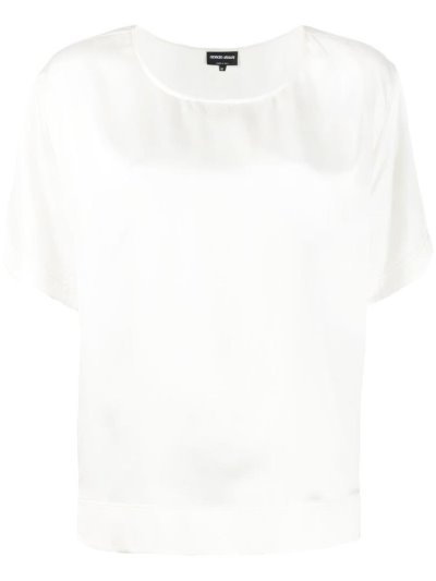 White Giorgio Armani Silk Short Sleeve Women's Tops | UAE49588