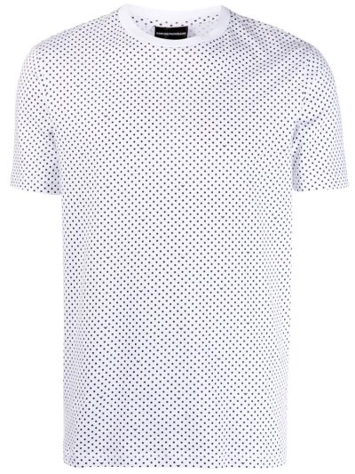 White / Black Armani Emporio Dotted Crew Neck Men's T Shirts | UAE42546