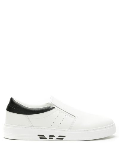 White / Black Armani Emporio Logo Slip On Men's Sneakers | UAE19335