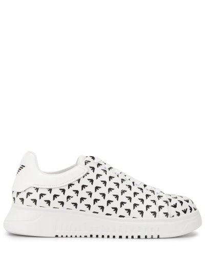 White / Black Armani Emporio Logo Print Low Top Men's Sneakers | UAE22581