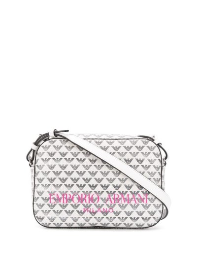 White / Black Armani Emporio Logo Print Women's Shoulder Bags | UAE35032