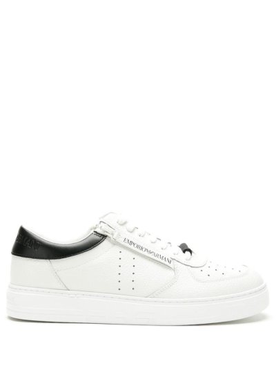 White / Black Armani Emporio Side Zip Detail Men's Sneakers | UAE30533