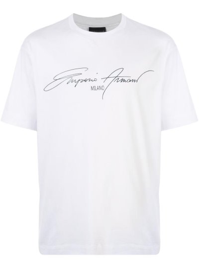 White / Black Armani Emporio Signature Logo Men's T Shirts | UAE33636