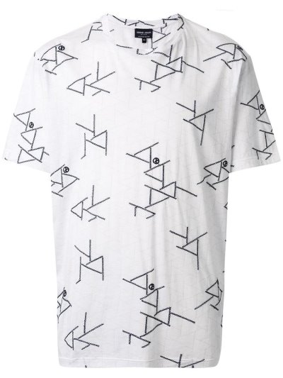 White / Black Giorgio Armani Printed Men's T Shirts | UAE90074