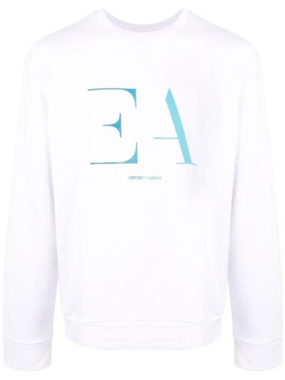 White / Blue Armani Emporio Monogram Logo Men's Sweaters | UAE09657