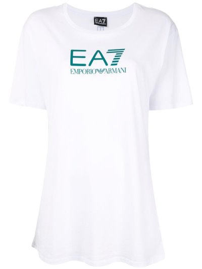 White / Green Ea7 Emporio Armani Logo Print Women's T Shirts | UAE04879