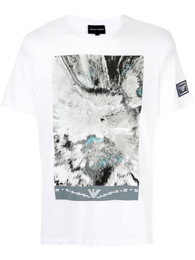 White / Grey Armani Emporio Illusion Print Men's T Shirts | UAE91561