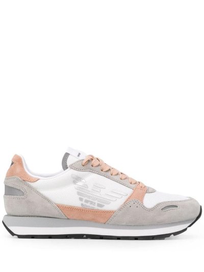 White / Grey Armani Emporio Logo Print Women's Sneakers | UAE47101