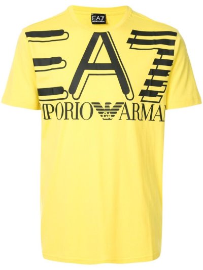 Yellow Ea7 Emporio Armani Logo Print Crew Neck Men's T Shirts | UAE73676
