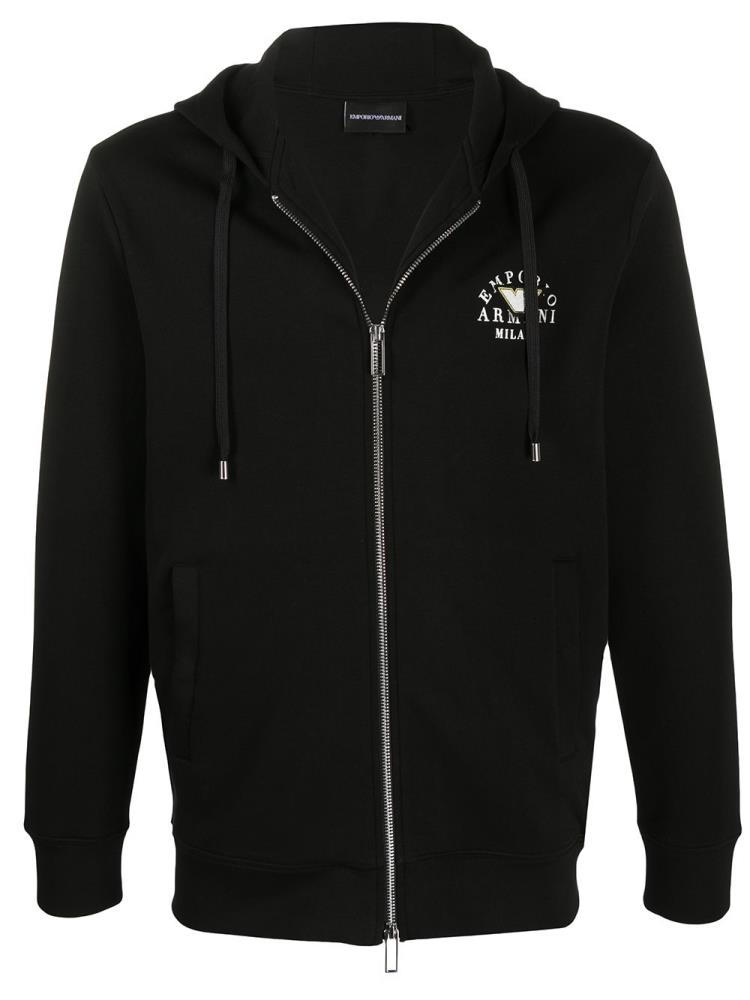 Armani Hoodie Outlet UAE Black Emporio Armani Zipped Front Logo Mens